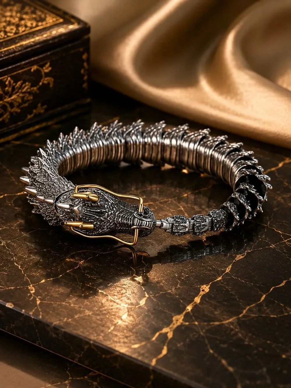 Silver & Gold Dragon Coil Bracelet